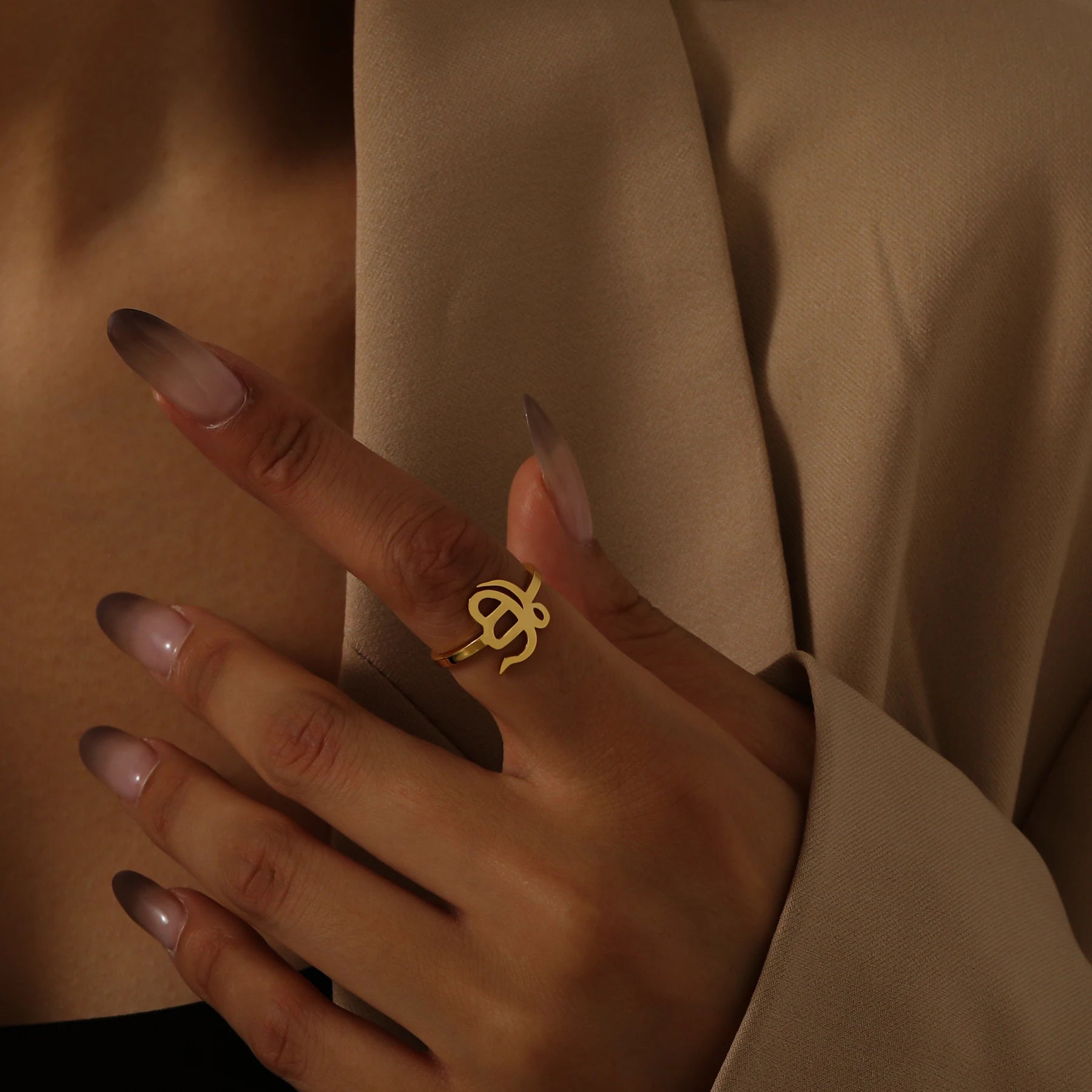 Sikh Punjabi Special Symbol Ring 18K Pendant Hindi Jewelry Personalized Adjustable Ring Religious Memorial Jewelry Holiday Gift