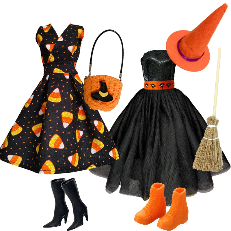 1/6 Doll Cosplay Clothes Halloween dress Witch Cap Belts Bag Broom Outfits for 12inch BJD Doll 30cm Doll Barbi Xinyi FR Doll