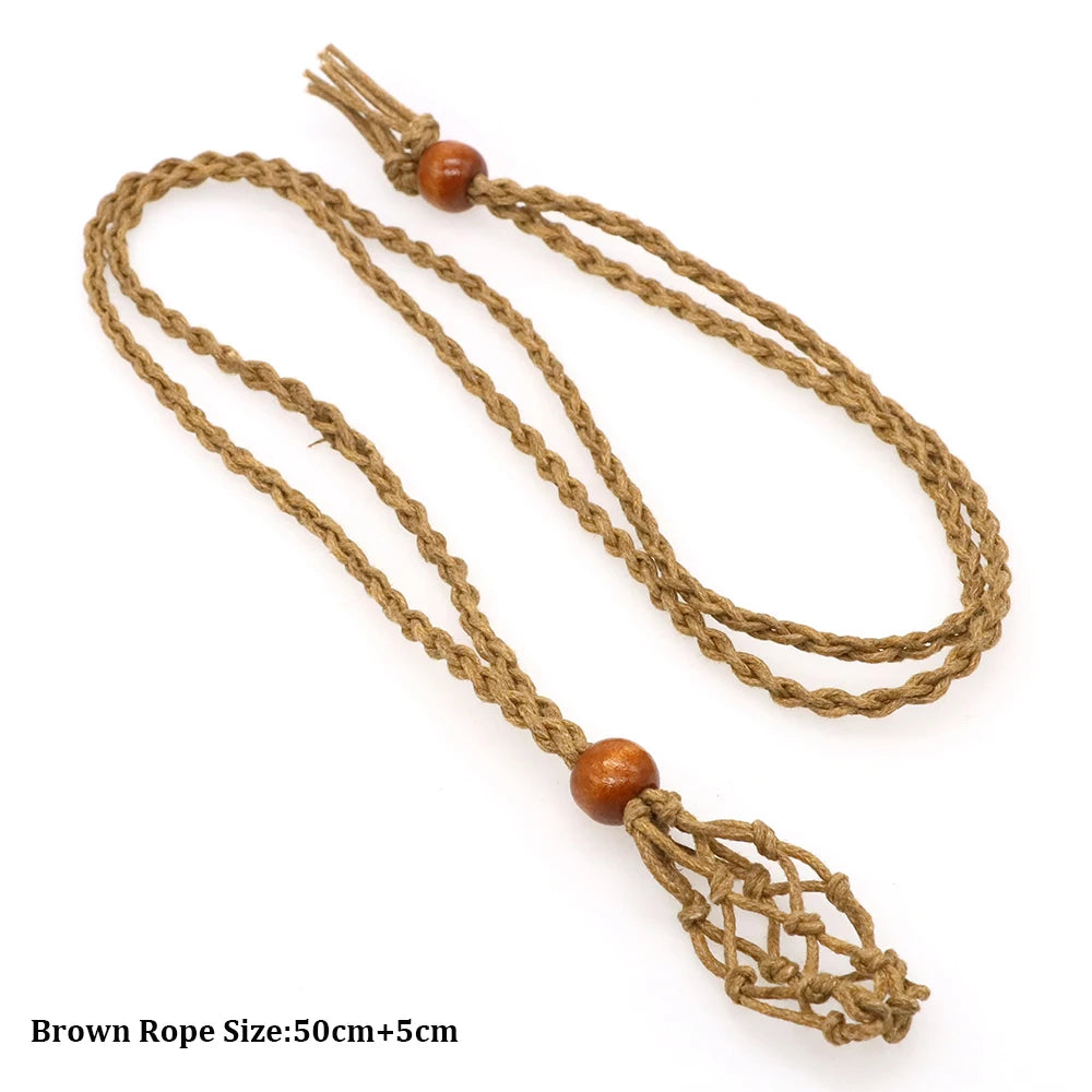 Adjustable Necklace Empty Stone Holder Wax Rope Copper Cage Metal Copper Chain Pendant Net Bag Crystal Gems  Jewelry Accessories