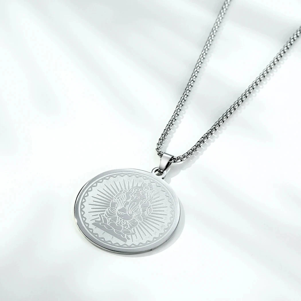 Chandler Stainless Steel Ganesha Coin Necklace For Man Lord Medallion Gold Plated Pendant Hindu Him