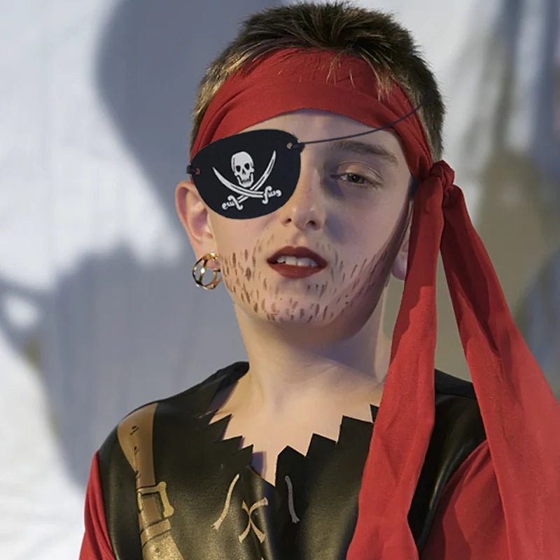 Halloween Pirate Cosplay Party Set Pirate Eye Patches Pirate Flag Skull Print Pirate Captain Costume Cap for Halloween Kids Gift