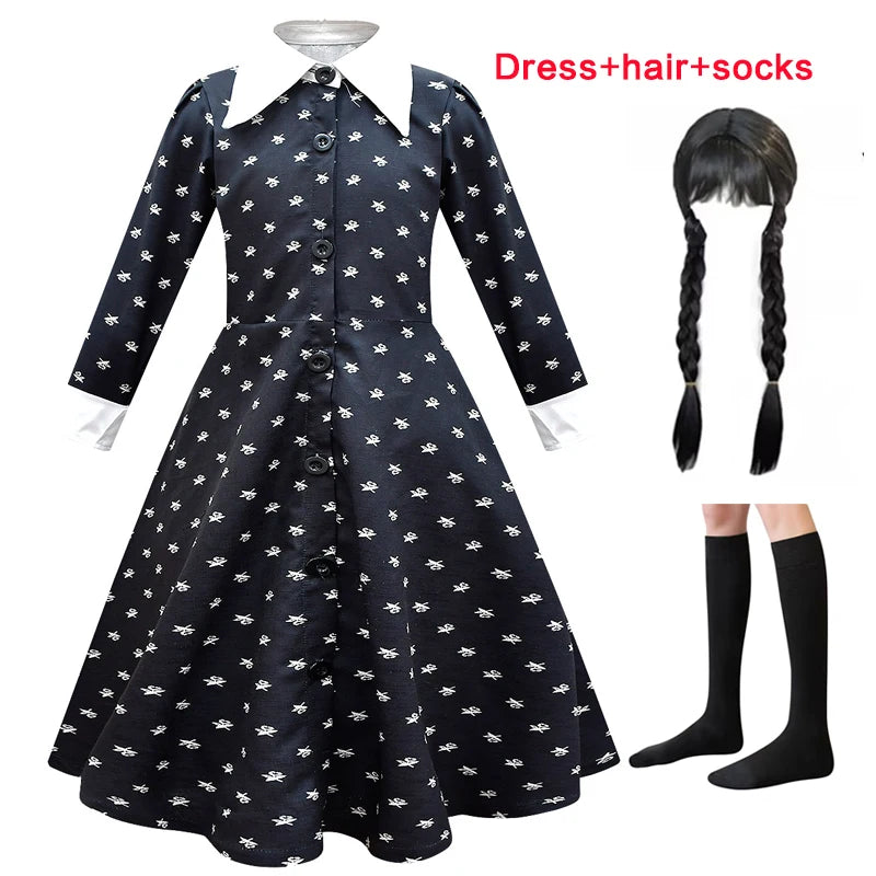 KLFLGD Black Lace Halloween Dress Up Girl's Birthday Party Performance Dress New Girl Role Playing Dress 4-12 Years Old