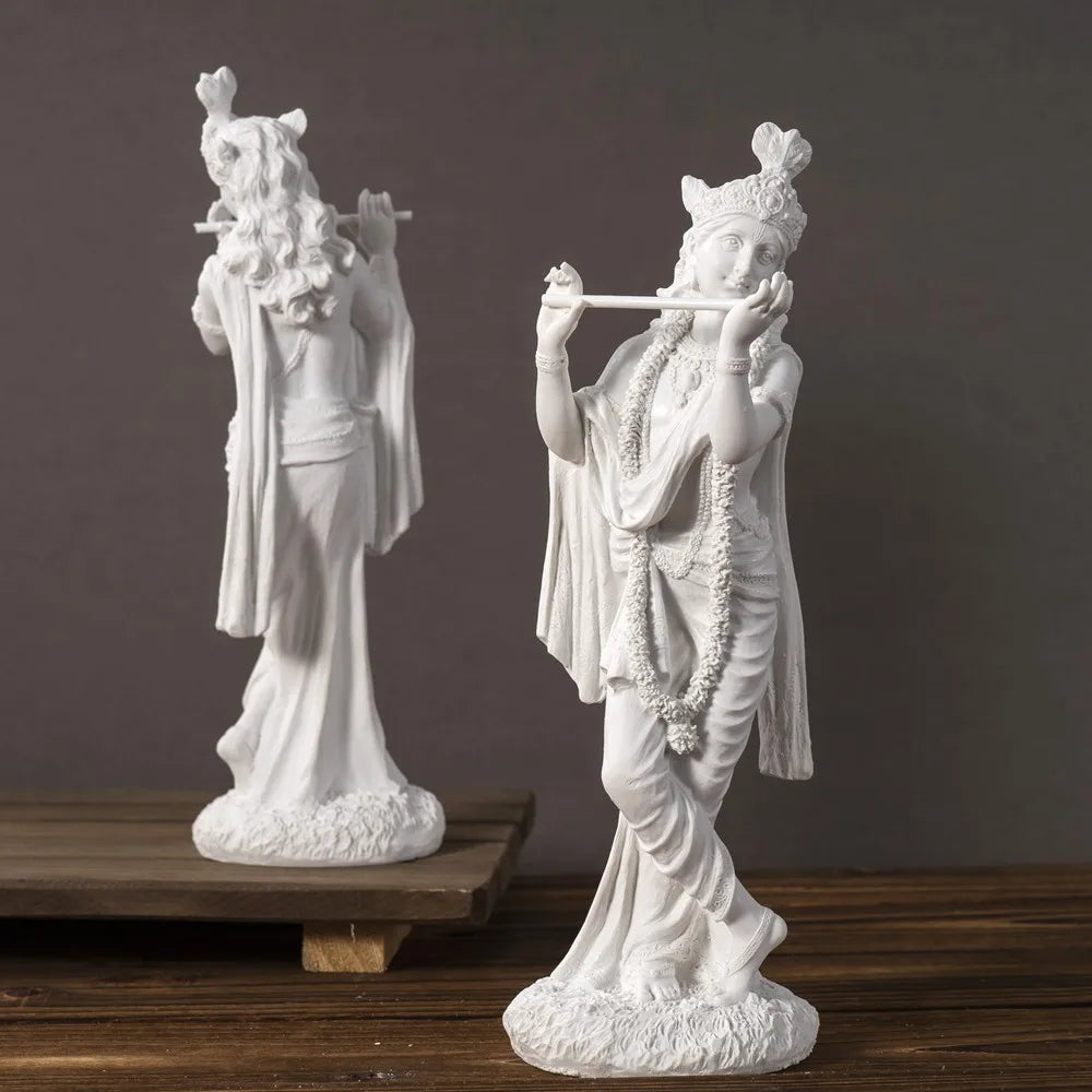 Vilead Resin White Krishna Statue Hindu God Love Divine Sculpture Hinduism Meditating Figurines Home Decoraiton Yoga Room Decor