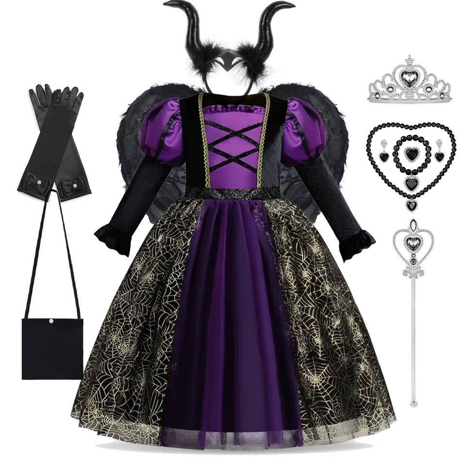 Witch Costume Kids for Girls Ghost Gothic Black Dress for Girl Carnival Party Halloween Princess Clothings