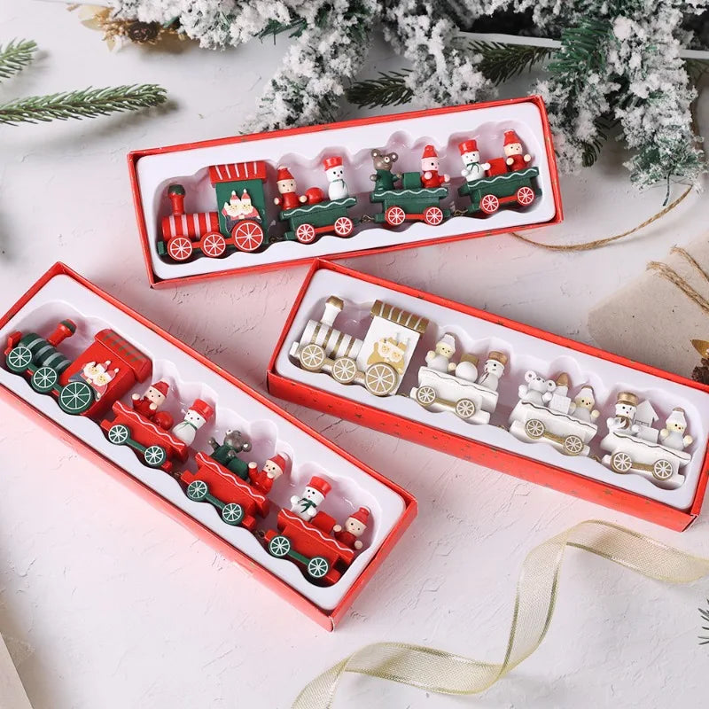 Christmas Train Painted Wooden Plastic  Mini Christmas Tree Train Christmas Decorations Festival Party Xmas Table Top Ornament