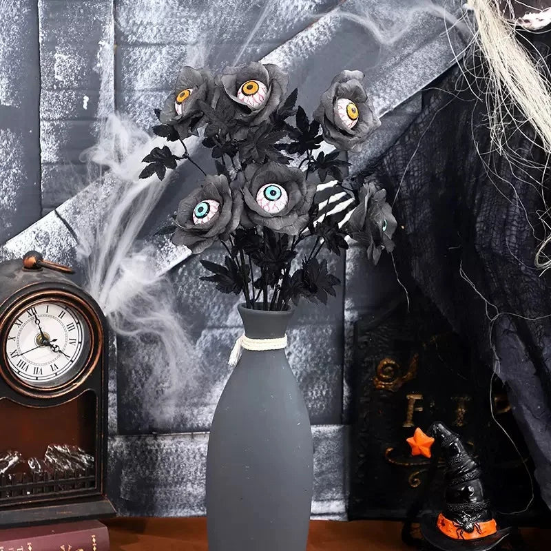 1/3/5Pcs Halloween Artificial Flowers Black Rose With Eyeball For Halloween Party Decor Home Horror Props DIY Bouquets Craft