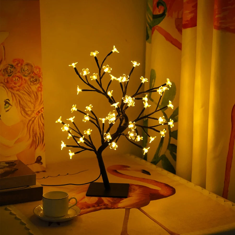 LED indoor room decoration tree light bedroom home lighting simulation cherry blossom tree light