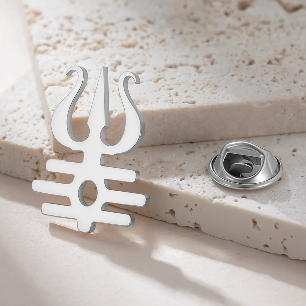 Dawapara Lord Shiva Trident Brooch Mantra Buddhism Hindu God Blessing Symbol Lapel Pins Stainless Steel Jewelry