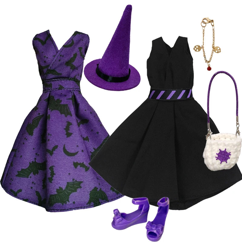 1/6 Doll Cosplay Clothes Halloween dress Witch Cap Belts Bag Broom Outfits for 12inch BJD Doll 30cm Doll Barbi Xinyi FR Doll