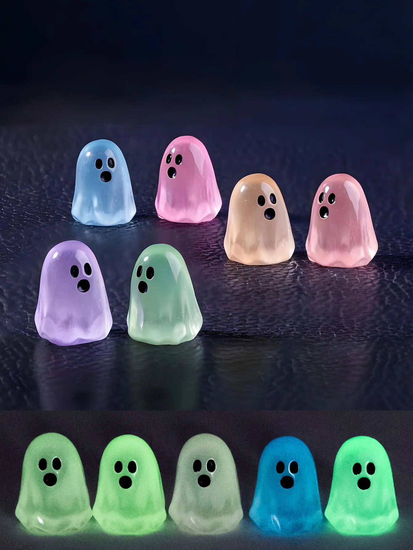 10/20pcs Luminous Multicolor Halloween Mini Resin Ghost Glow in The Dark Miniature Ghost Figurines Tiny Ghost Ornaments