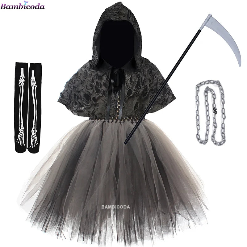 Halloween Grim Dresses Horror Death Cosplay Black Cloak Costume Girls Party Clothes Halloween Dress Demon Ghosts Costume