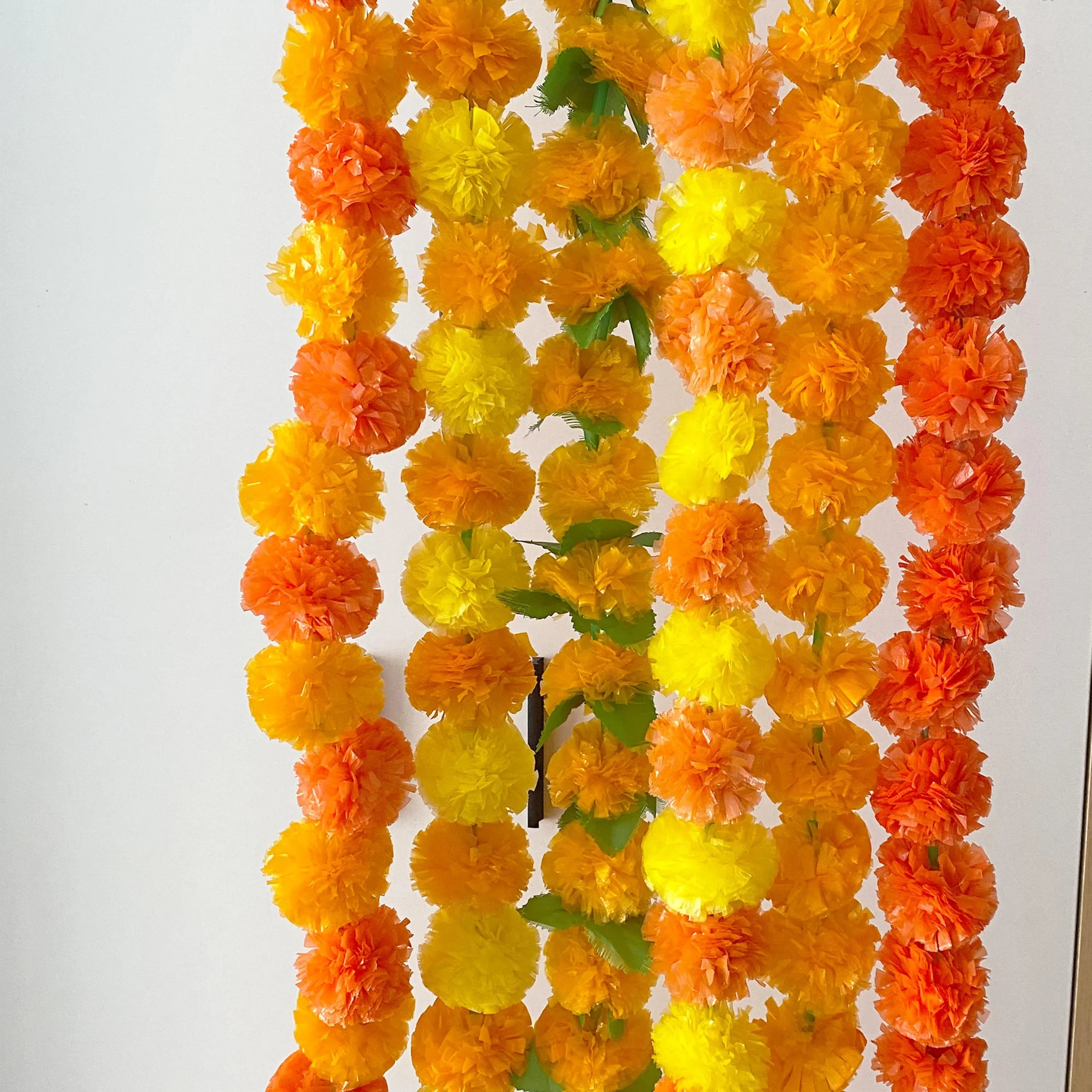 2 Pcs Marigold Flower Garland with бо Flowers for Diwali Mexican Dia de los Muertos DIY Wreath Day of The Dead Decor Party
