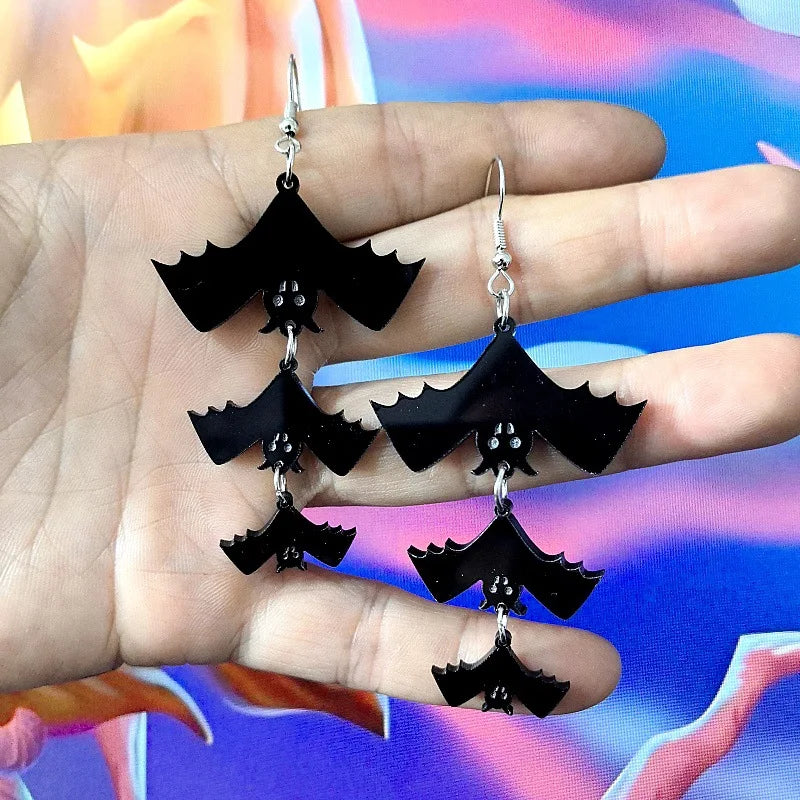 2024 New Skeleton Pumpkins Halloween Earrings Women Hallowmas Costume Cosplay Skull Heart Axe Black Bat Acrylic Drop Earring