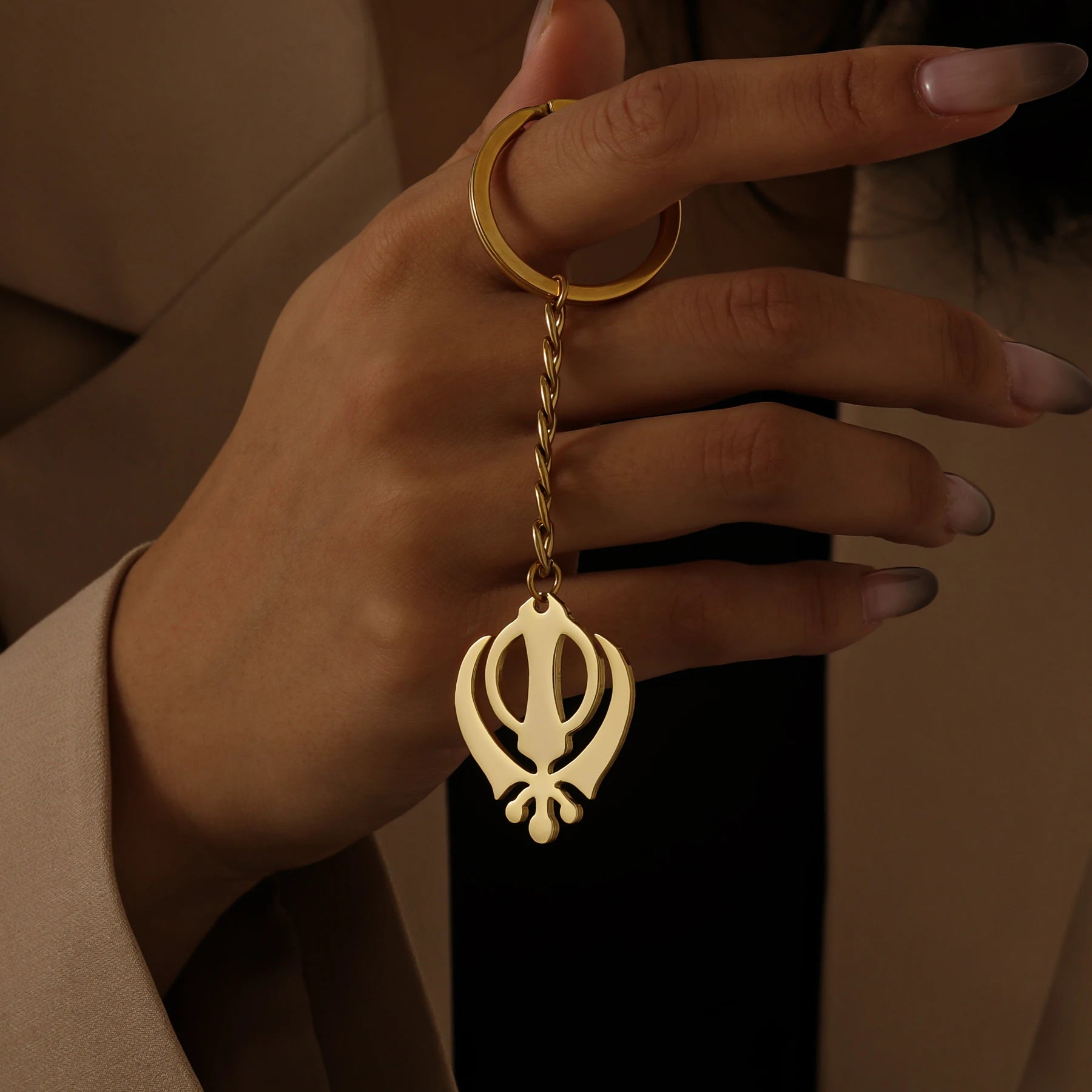 Punjabi Sikh Gold Keychain Pendant Gift 18K Stainless Steel Believer Faith Master Unique Symbol Religious Jewelry Souvenir Gift