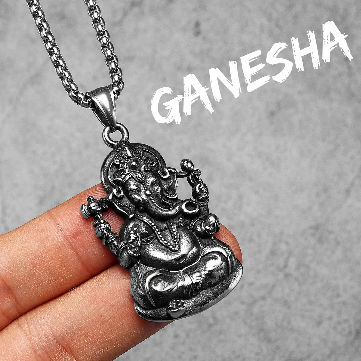 Hinduism Ganesha Stainless Steel Men Necklaces Pendant Chain Powerful Amulet Punk Rock Vintage For Women Jewelry Gifts Wholesale