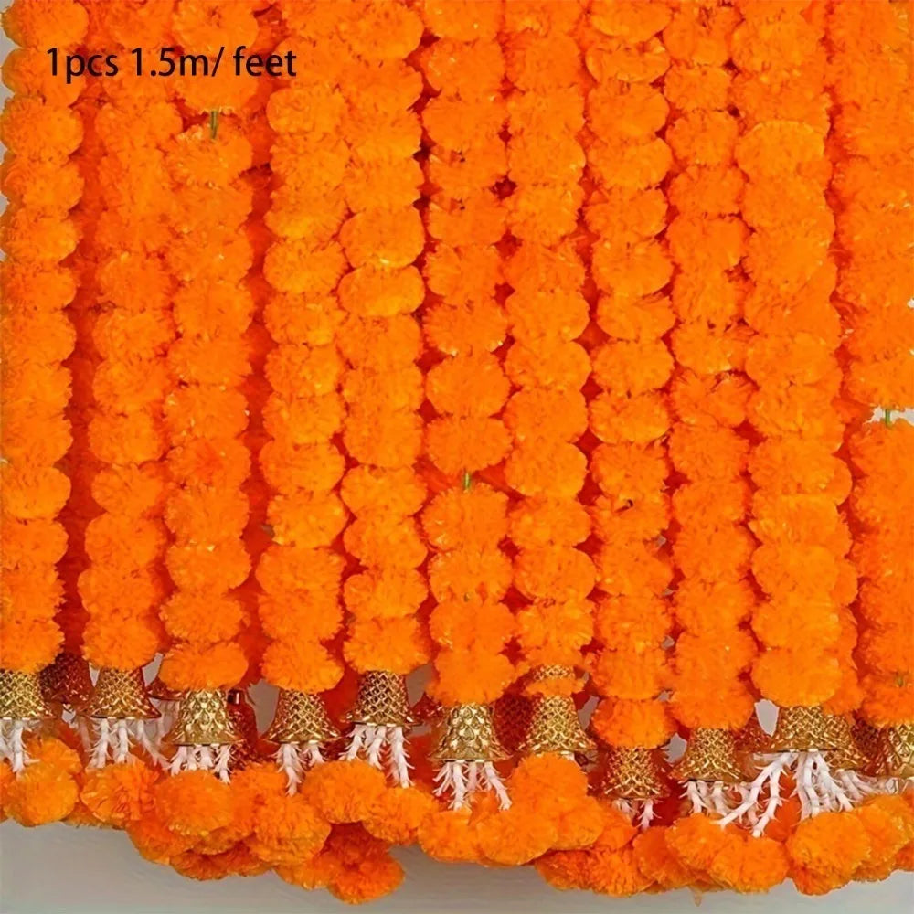 Long Strands Artificial Marigold Garland Pooja Diwali Fiesta Indian Décor Pooja Marigold Flowers Pooja Wedding Events Decor