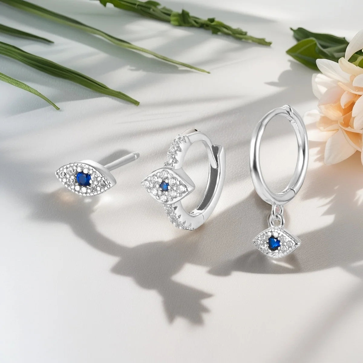 3 PCS S925 sterling silver Evil Eye earrings hypoallergenic jewelry set with synthetic zirconia fashionable and creative unisex