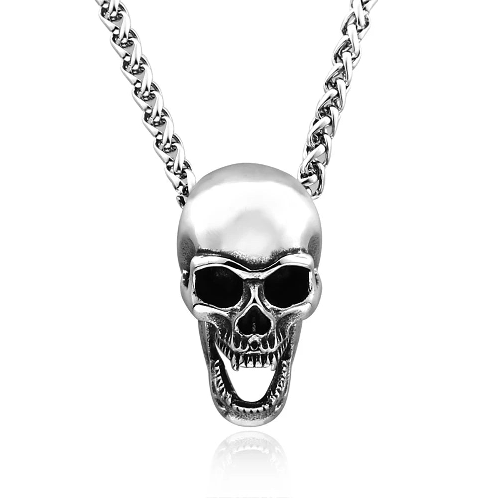 Gothic Hip Hop Skull Pendant Necklaces For Men Stainless Steel Punk Fashion Skeleton Necklace Halloween Jewelry Gifts Wholesale
