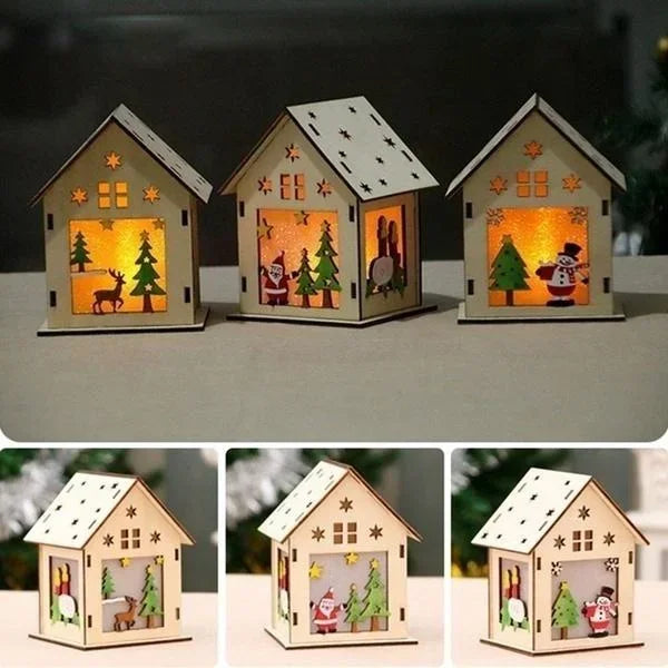 Christmas LED Light Wooden House Luminous Cabin Merry Christmas Decorations for Home DIY Xmas Tree Ornaments Kids Gifts New Year