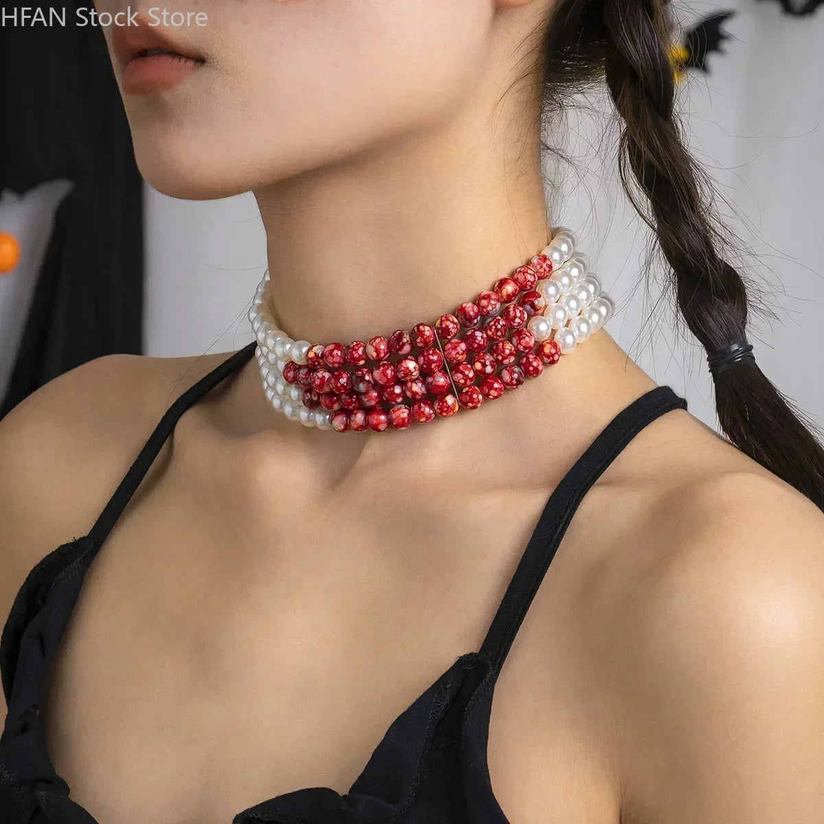 Necklace Dripping Blood Imitation Pearls Womens Necklace Halloween Choker Gothic Style Pearls Creative Tassel Choker Necklace