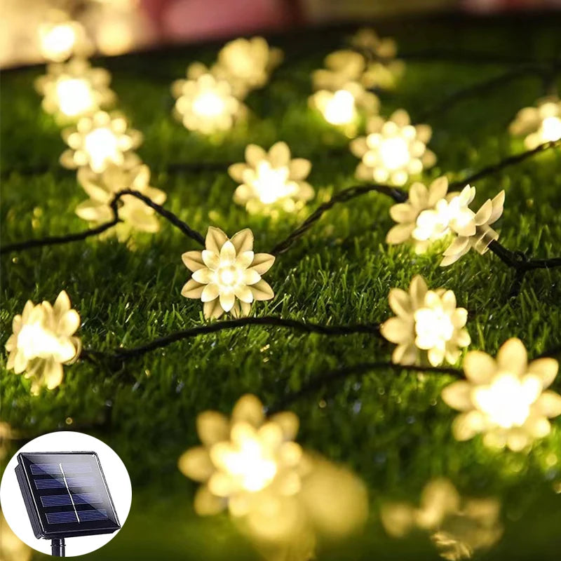 5-12m Led Solar String Lotus Sakura Flower Cherry Flower Lights LED Outdoor Waterproof Festival Garden Decorative Lights