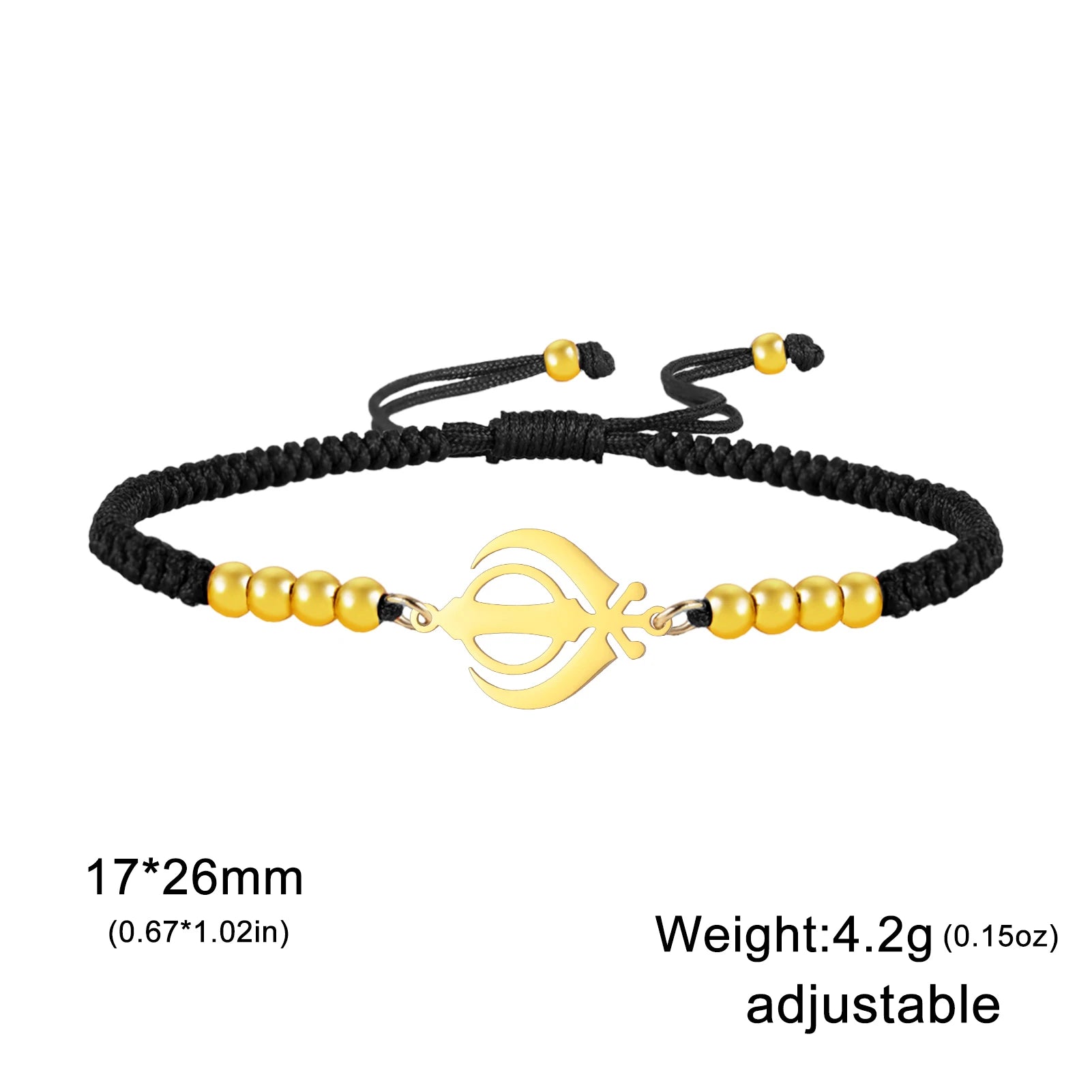 LIKGREAT Sikhism Adjustable Rope Bracelets for Women Men Stainless Steel Sikh Khanda Indian Pakistan Punjab Religious Jewelry