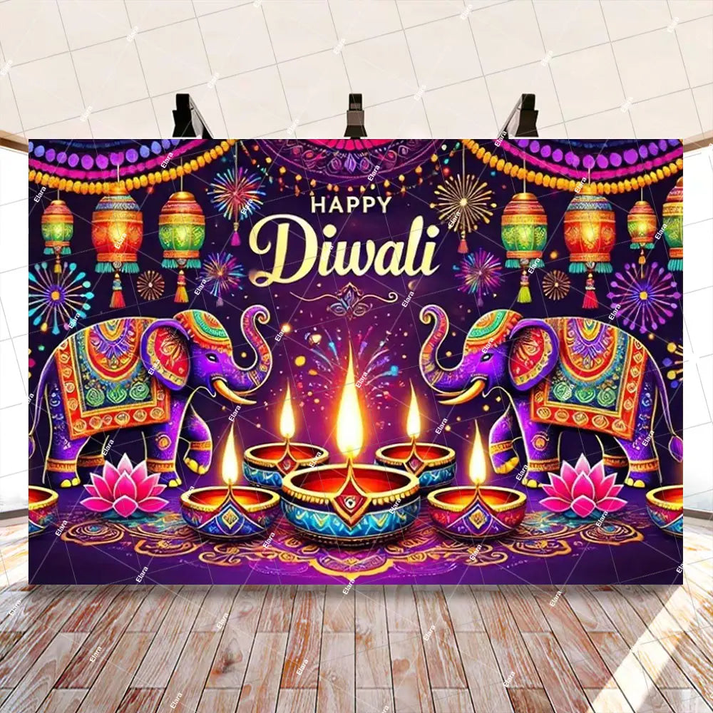 Diwali Decorations Indian Diwali Festival Deepavali Peacock Candle Wedding Birthday Party Supplies Backdrop Banner Photo Studio
