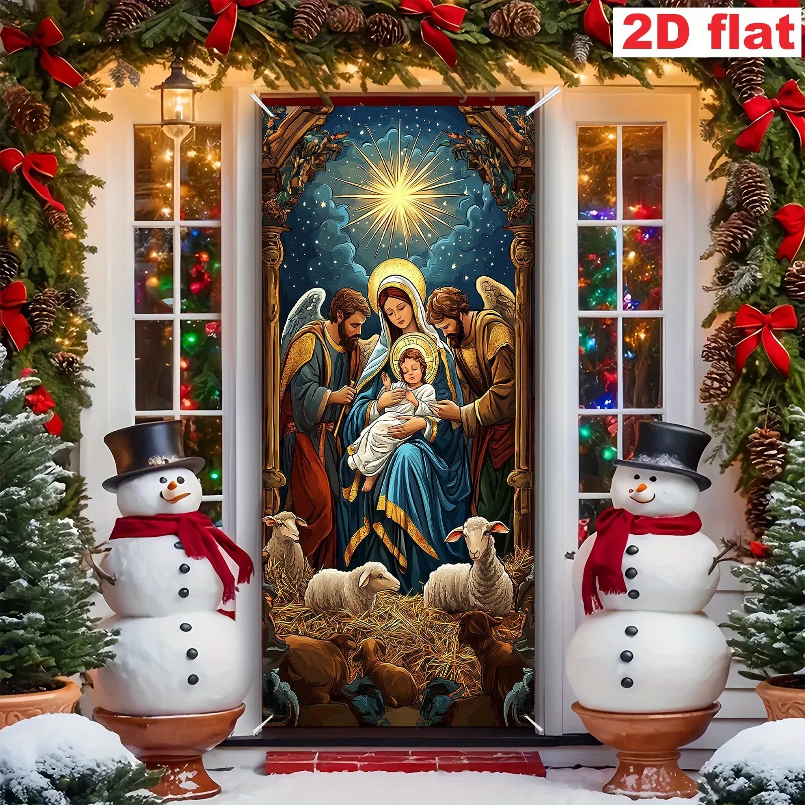 1pc religious Christmas scenes, including Maria, Joseph, young people, shepherds - indoor/outdoor decoration
