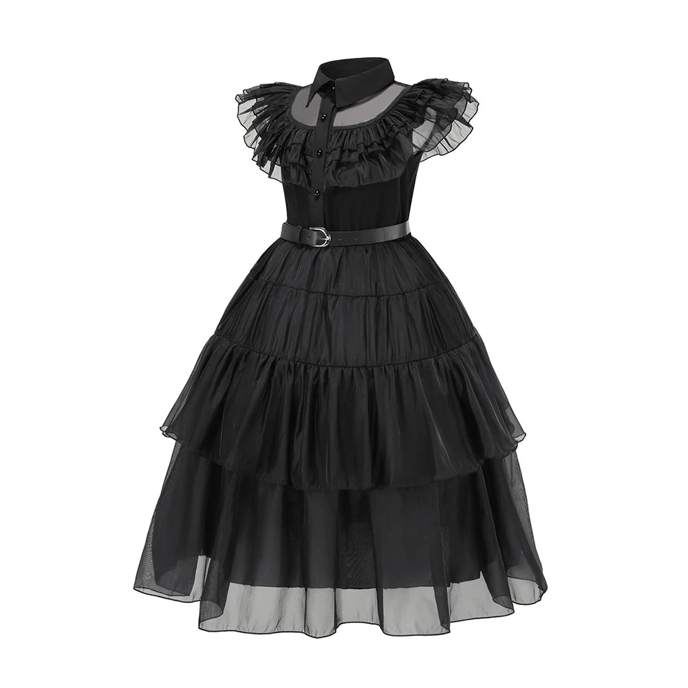 Girls Wednesdays Dress Movie Adams Halloween Cosplay Costume Family Kids Gothic Fantasia Vestidos Party Outfits Dress