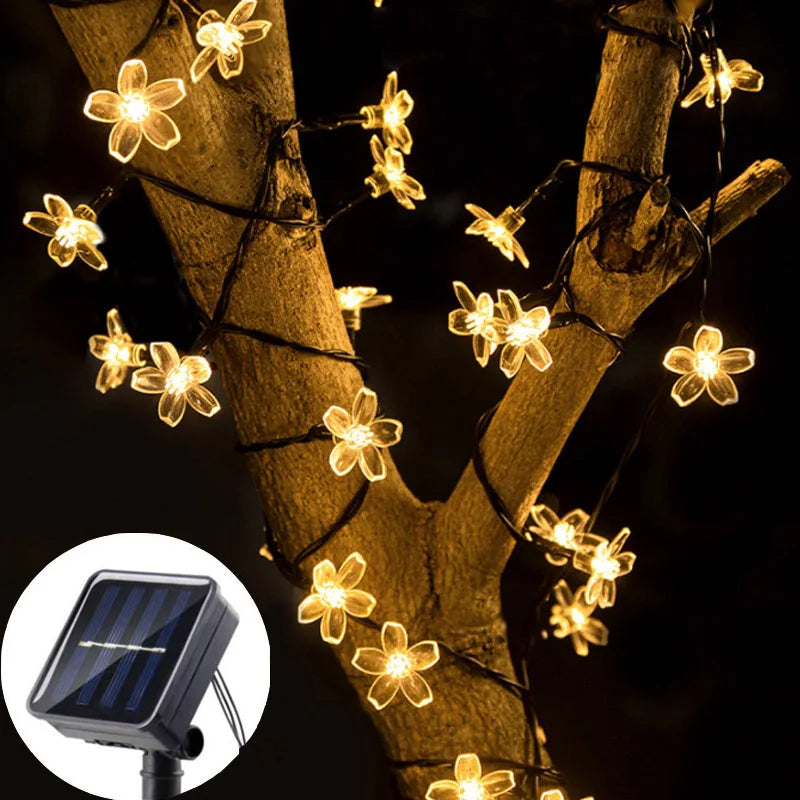 Solar Lamps LED Cherry Blossom Fairy Lights Outdoor Waterproof Oriental Cherry String Lights Decor Wedding Party Tree Parterre
