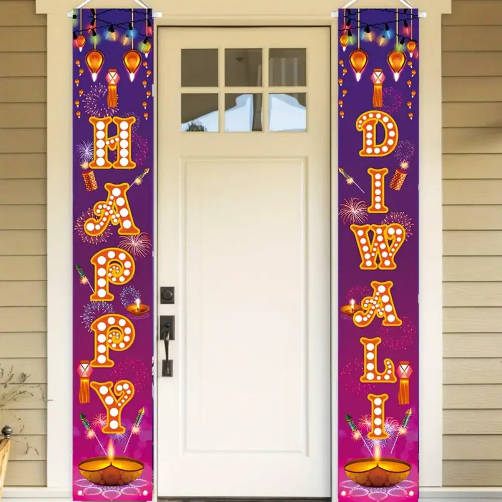 VIKAMA Indian Diwali Festival, Fluorescent Printing, Festive Porch Banners And Couplets, Outdoor Courtyard Festival Decorations