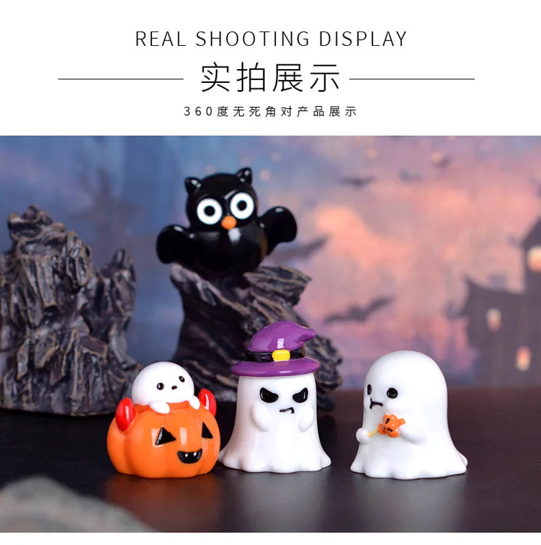 Halloween Micro Landscape Miniature Figurines Resin Craft Mini Fairy Garden Ornaments Cute Pumpkin Ghost Home Decor