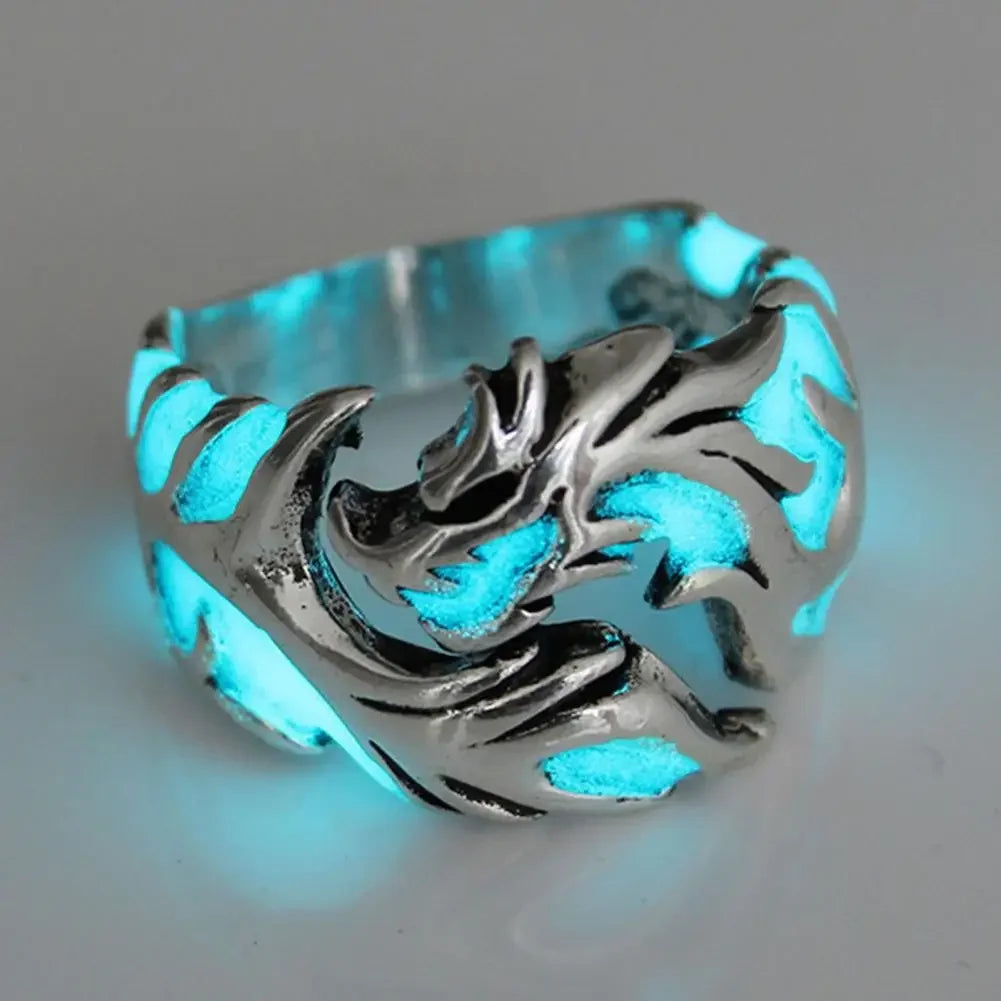 Luminous Dragon Rings Gothic Adjustable Men Stainless Steel Rings Unique Jewellery Vintage Halloween Gifts for Friends Anillos