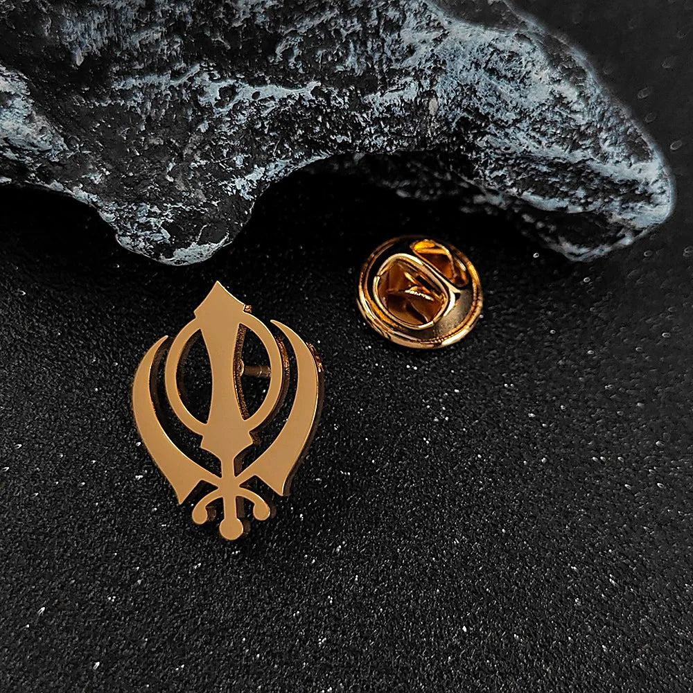Stainless steel butterfly clasp brooch/cufflink, Sikh symbol badge for men's suit, elegant anti-exposure button for women.