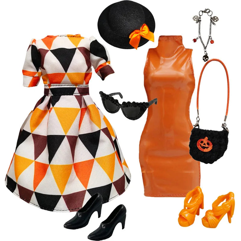 1/6 Doll Cosplay Clothes Halloween dress Witch Cap Belts Bag Broom Outfits for 12inch BJD Doll 30cm Doll Barbi Xinyi FR Doll