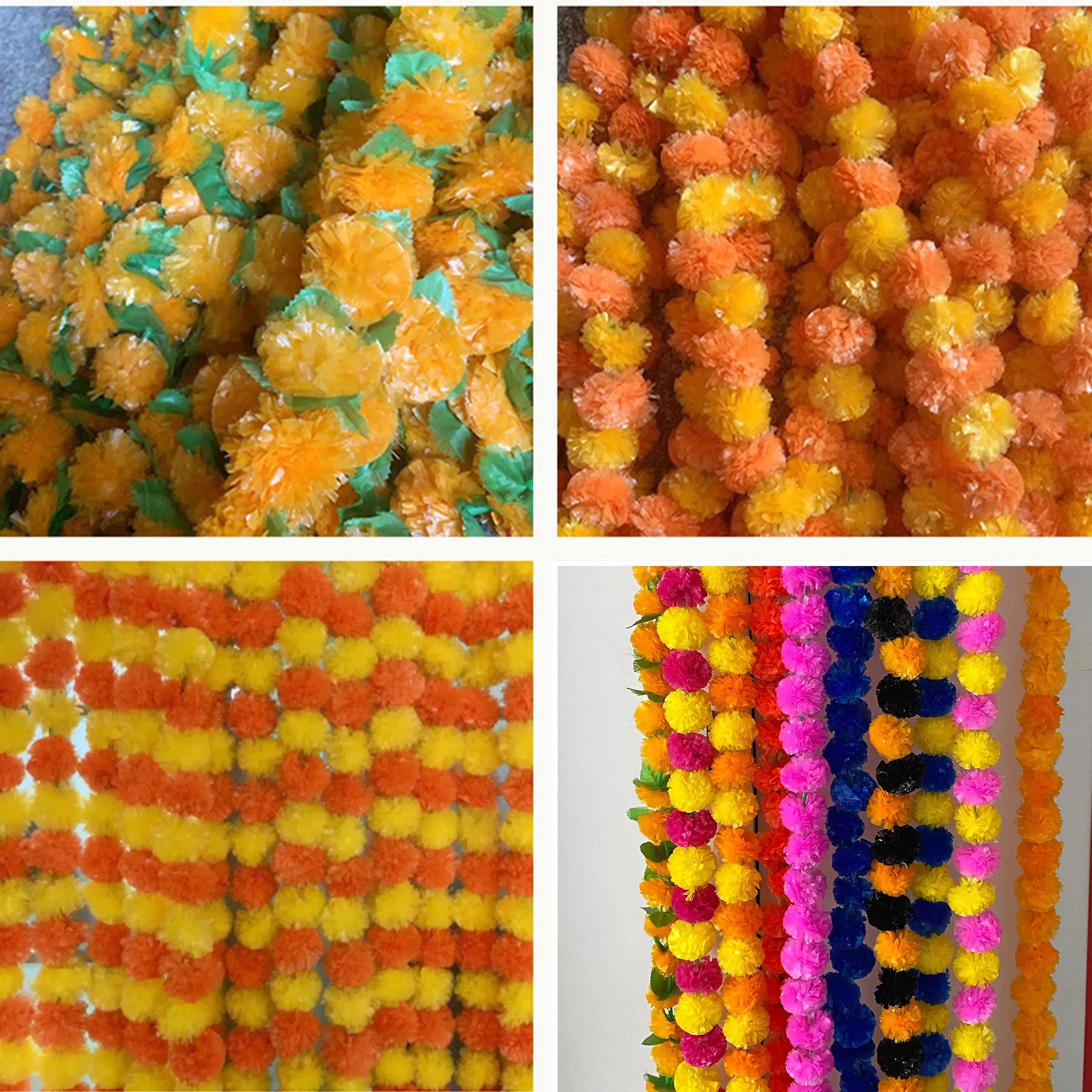 2 Pcs Marigold Flower Garland with бо Flowers for Diwali Mexican Dia de los Muertos DIY Wreath Day of The Dead Decor Party