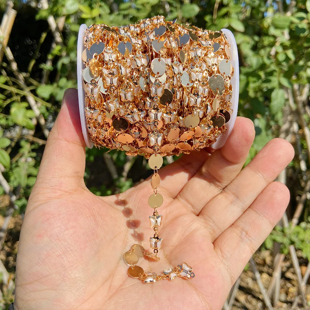 Colorful Evil Eye Beads Chains Stainless Steel Link Pearl Beaded Chains Turkey Eye Link Chain for Necklace Making Jewelry DIY