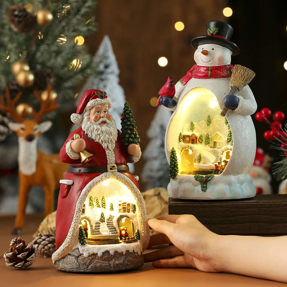 Christmas Resin Rotating Decorations LED Lights Multifunctional Old Man Music Box Christmas Gift Ornaments Kids Toy Dropshipping