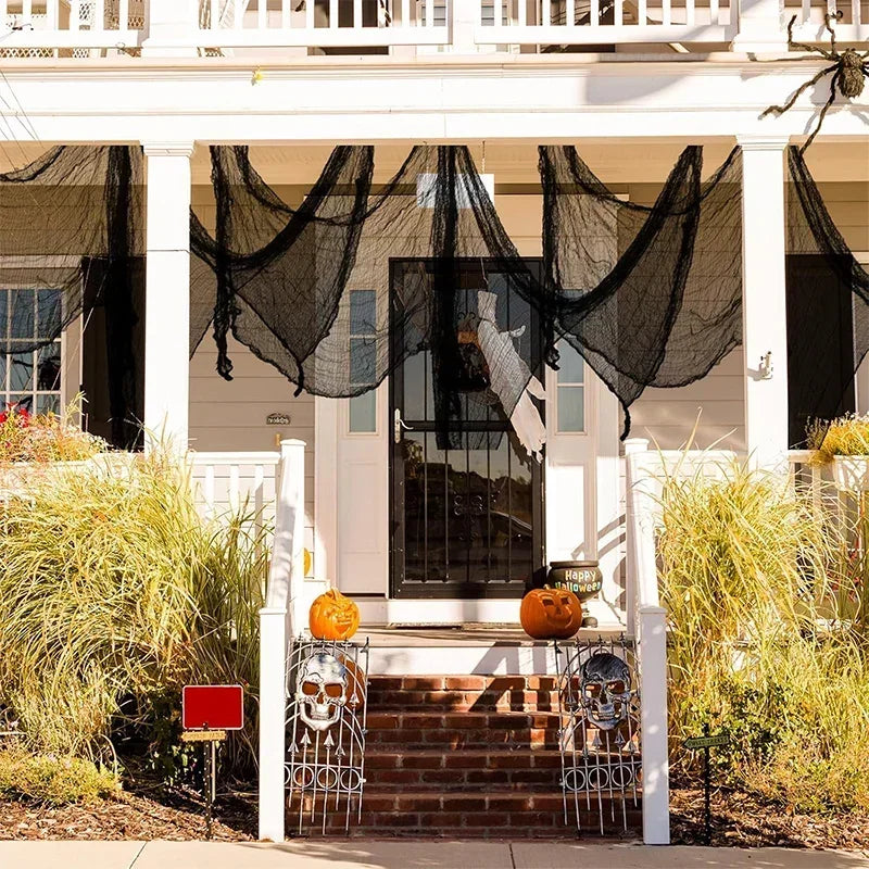 Halloween Decor Props Set Creative Horror Ghost Black Gauze With Spider Latex Balloons Halloween Party Decors Supplies Globos