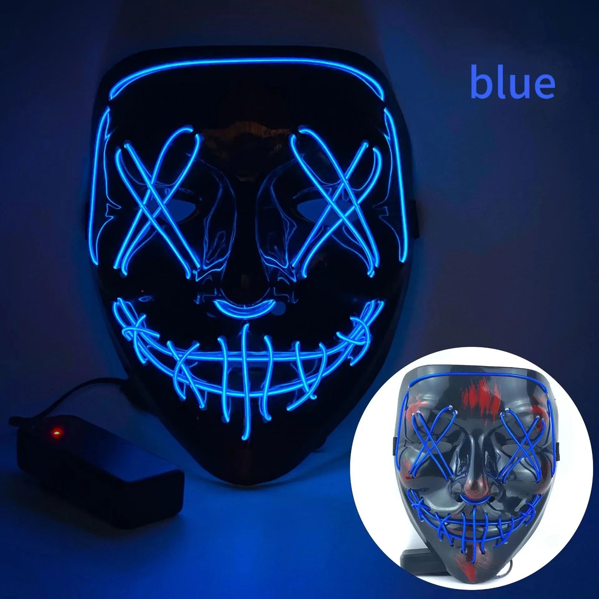 Wireless Scary Glowing Mask LED Halloween Horror Neon Light Carnival Party Mask Glow in The Dark Cosplay Costume Supply