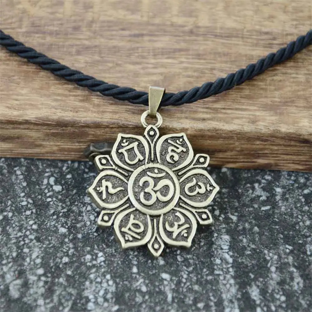OHM OM AUM Yoga Lotus Flower Buddha Pendant Necklace For Women Religious Mandala Buddhism Jewelry