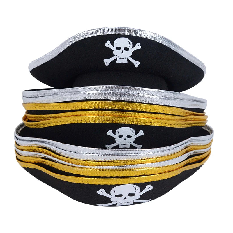 Halloween Pirate Cosplay Party Set Pirate Eye Patches Pirate Flag Skull Print Pirate Captain Costume Cap for Halloween Kids Gift