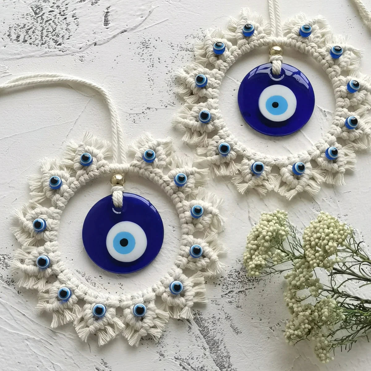 Handcrafted Circle Wall Decor with Evil Eye - Large Blue Eye Ornaments, Perfect for Home Wall Hanging, Brings Safety and Protect