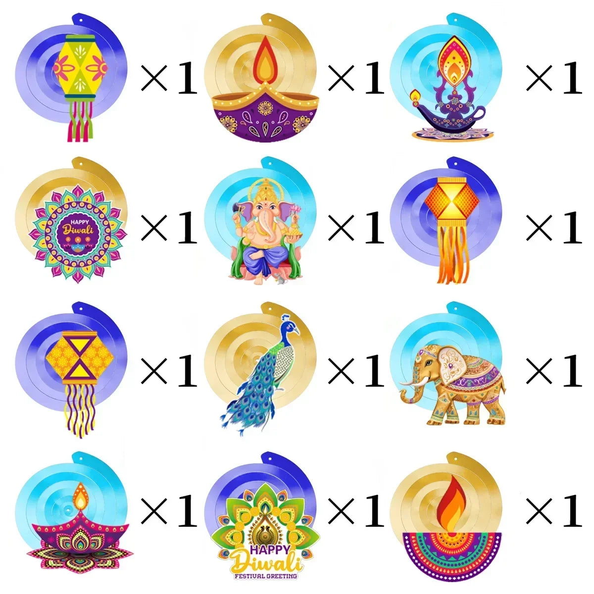 Happy Diwali Party Banner Spiral Banner Swirl Hanging Garland Cupcake Topper for India Diwali Festival Theme Party Decoration