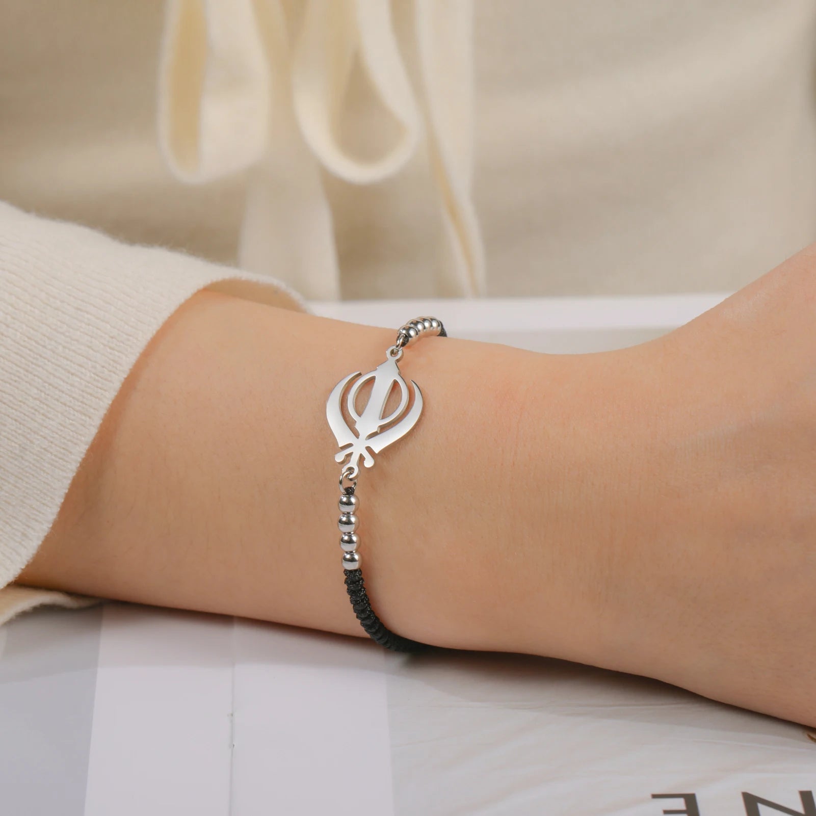 Lucktune Khanda Sikh Faith Bracelet for Women Men Stainless Steel Vintage Indian Sword Lucky Bracelet Spiritual Jewelry Gift