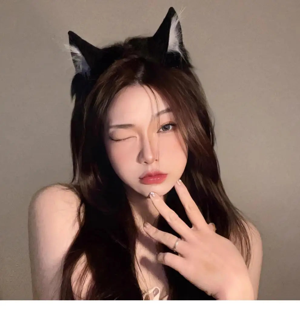 Plush Cat Ears Headband Women Girls Cosplay Hair Band Funny Cute Lolita Hair Hoop Hair Accessories Christma Halloween Dress Up