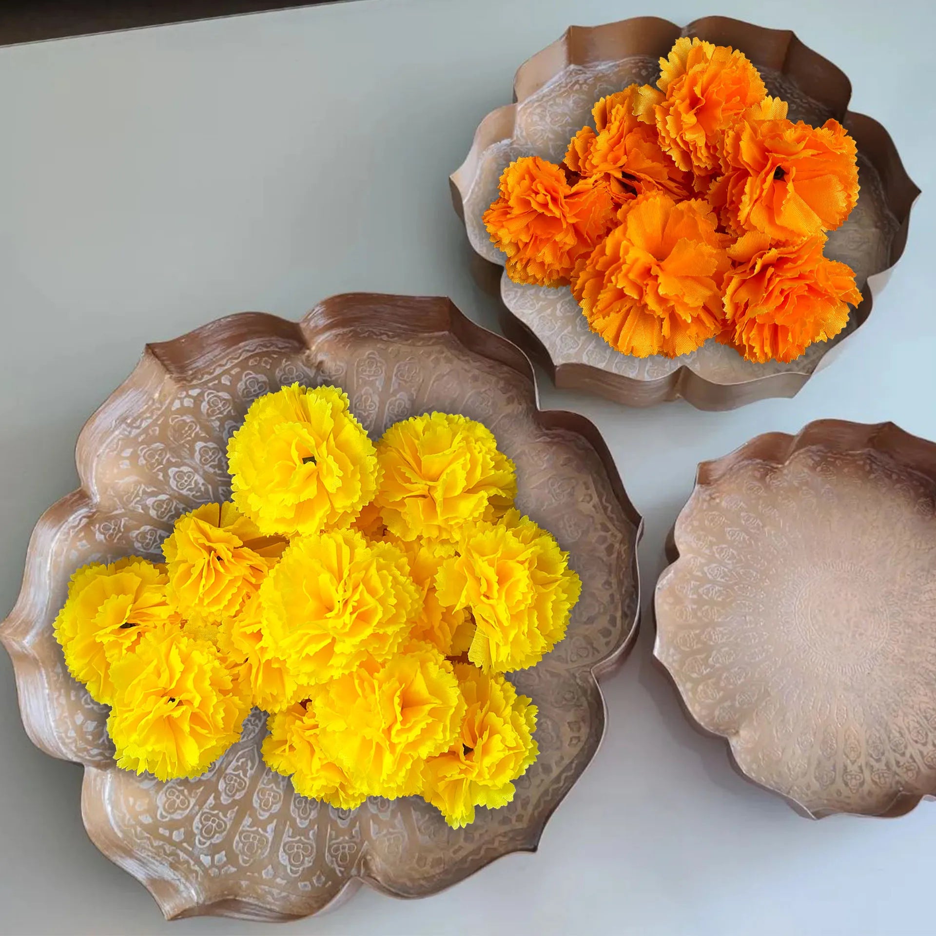 I5Opcs Marigold Flower Heads Bulk for Indian Pooja Bush Floral for Diwali Home Decor DIY Wreath Garland Craft