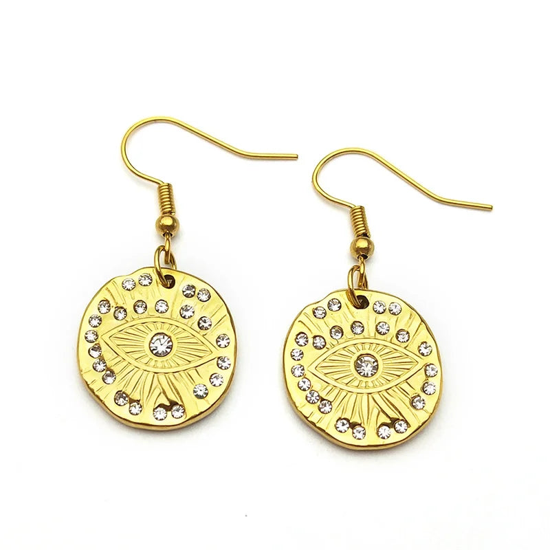 Evil Eyes Drop Earrings For Women Girls  Stainless Steel Rhinestone Gold Silver Color Earrings Jewelry