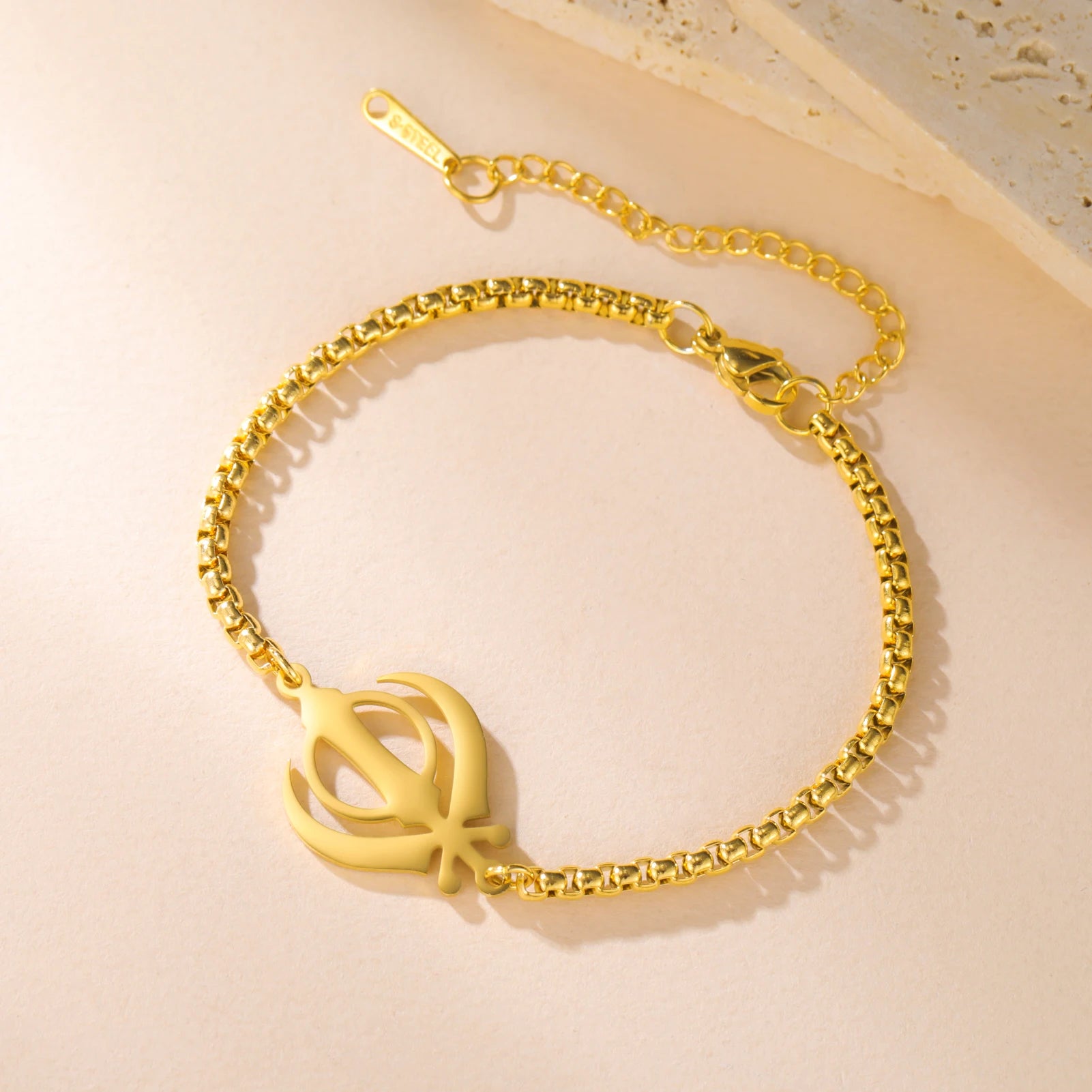 LIKGREAT Sikhism Adjustable Rope Bracelets for Women Men Stainless Steel Sikh Khanda Indian Pakistan Punjab Religious Jewelry