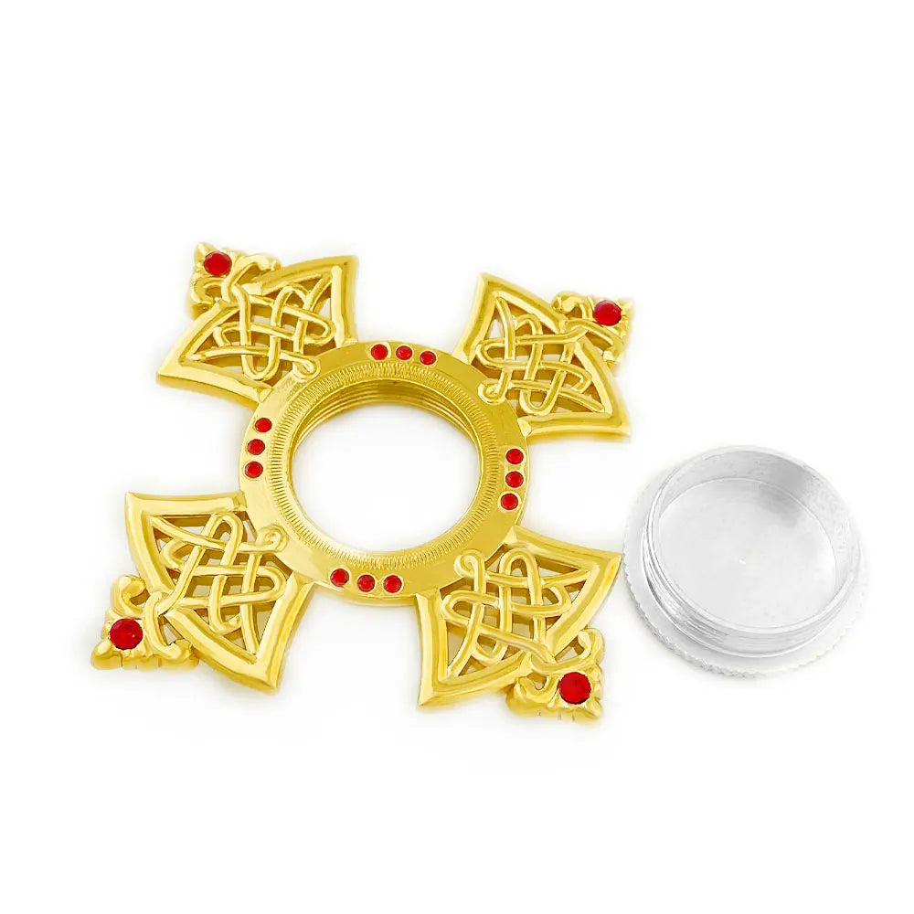 HTISOK Orthodox Holy Water Vessel Gold Plated Alloy with Celtic Cross Church Sanctuary Family Spiritual Space Religious Decor